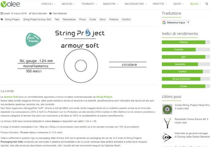 Recensione String Project Armour Soft su Volee.it​